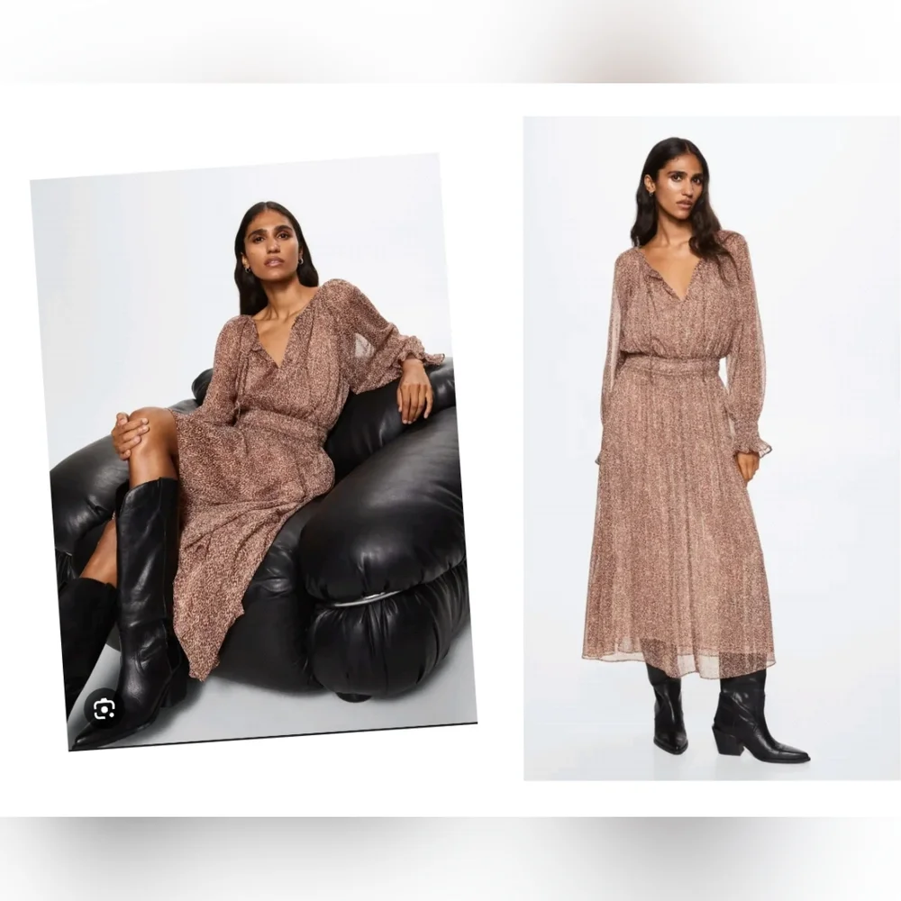 Chic Long Sleeve Brown Dress - Picture 2 of 9